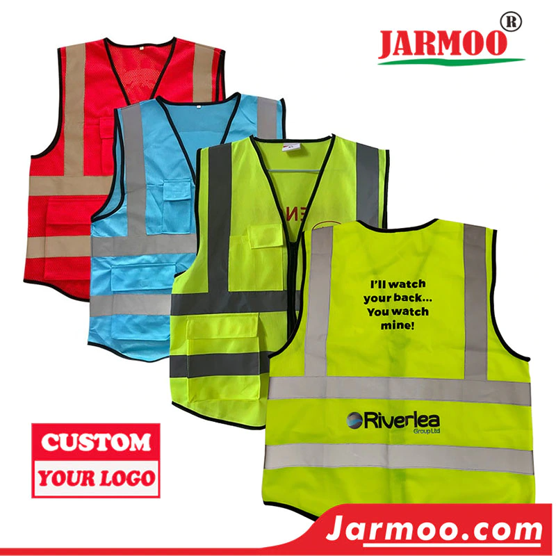 Custom Traffic Safety Vest with Pockets Zipper Vest With High Visibility Reflective Strips